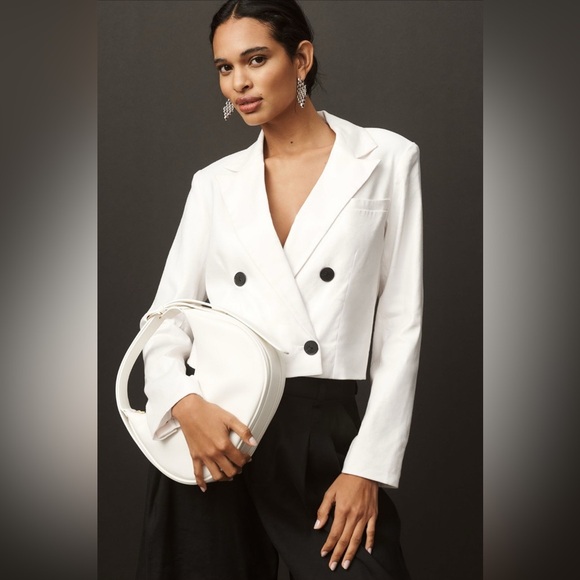 Anthropologie Maeve Linen Blend Cropped White Blazer Jacket Size XL New With Tag - Picture 9 of 9